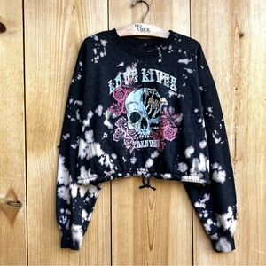 Cropped Tie Dye Scull Cropped Sweatshirt Sz Large